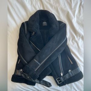 Zara Faux Shearling Suede Moto Jacket